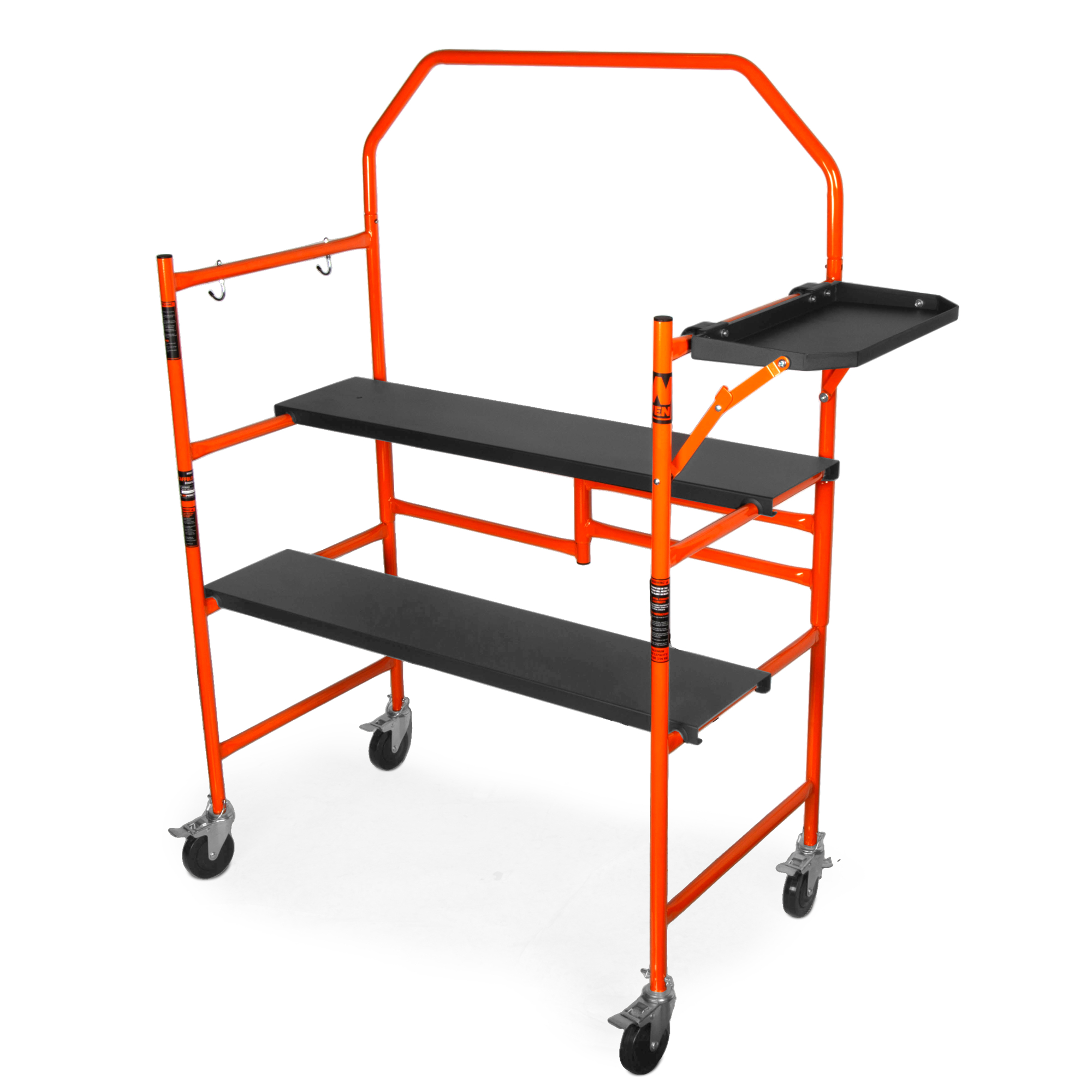 WEN Portable Rolling Scaffolding — 4ft. Height, 500-Lb. Capacity, Foldable Design, Safety Rail, Tool Shelf, Model# 31107